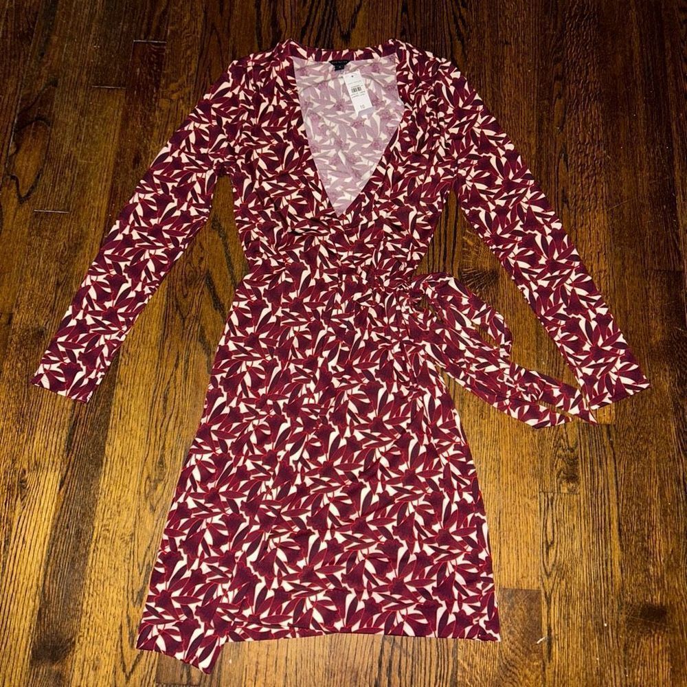Ann Taylor Burgundy and Cream Printed Wrap Midi Dress